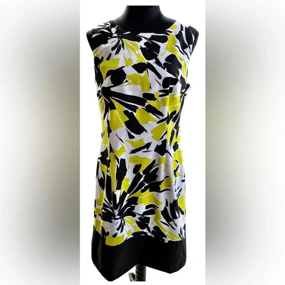 Ronni Nicole Sheath Dress Size 12 Green Black White Abstract Floral nwot 012 - Picture 1 of 3